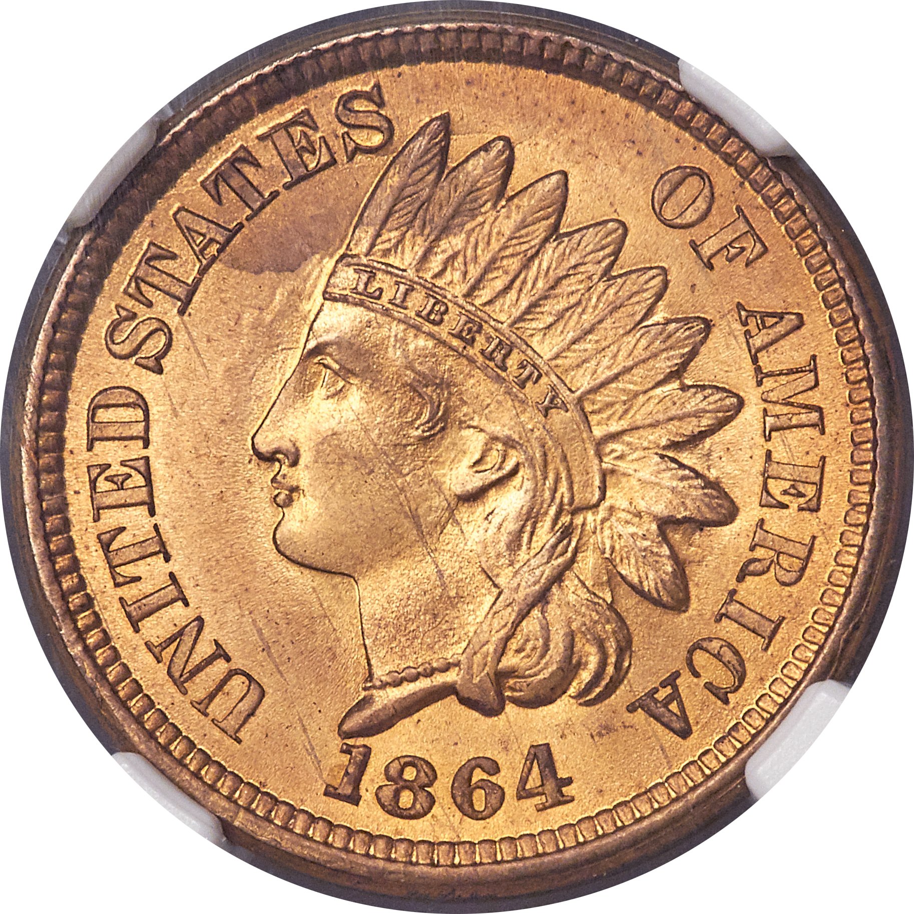 image for: 1864 1C No L Indian Cent, Judd-353, Pollock-425, Snow-PT1a-2, Low R.6, MS65 NGC. CAC....