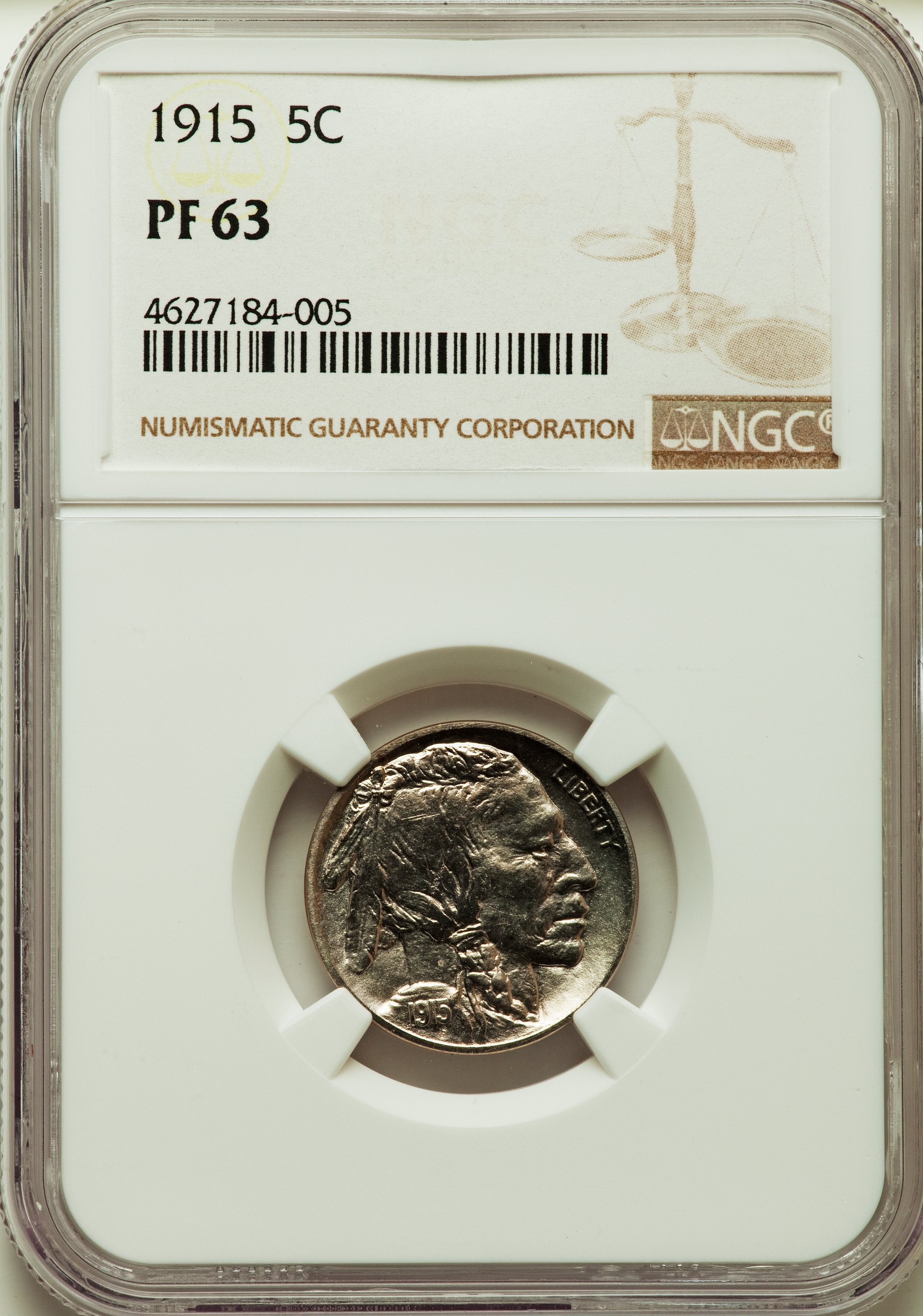 1915 5C PR63 NGC. NGC Census: (19/311). PCGS Population: (17/431). CDN: $850 Whsle. Bid for problem-free NGC/PCGS PR63. Min...