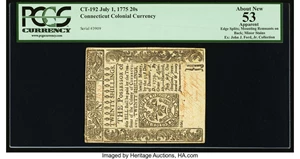 image for: Connecticut July 1, 1775 20s PCGS Apparent About New 53....
