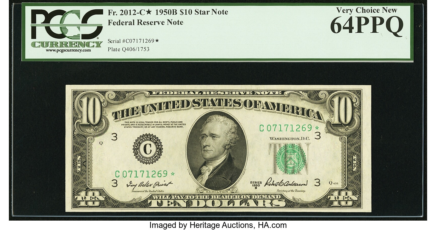 image for: Fr. 2012-C* $10 1950B Federal Reserve Star Note. PCGS Very Choice New 64PPQ....