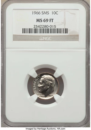 image for: 1966 10C SMS MS69 Full Torch NGC. NGC Census: (0/0). PCGS Population: (4/0). Mintage 2,260,000....