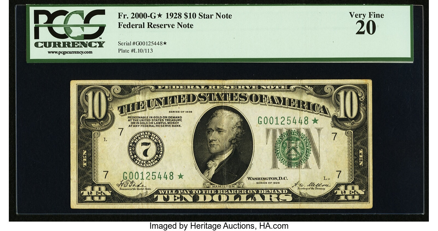 image for: Fr. 2000-G* $10 1928 Federal Reserve Star Note. PCGS Very Fine 20....