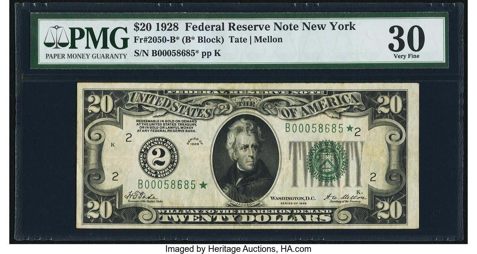 image for: Fr. 2050-B* $20 1928 Federal Reserve Star Note. PMG Very Fine 30....