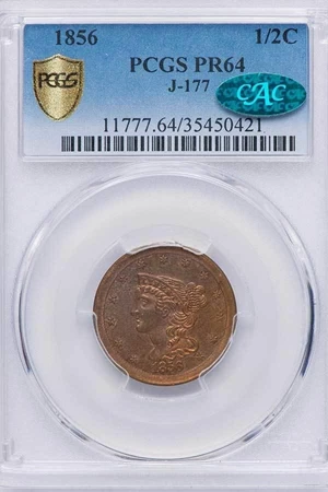 image for: 1/2C 1856 J-177. PCGS PR64 CAC