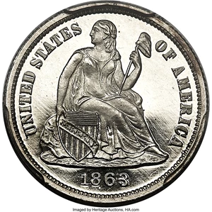 image for: 1863 10C PR66+ Deep Cameo PCGS Secure. F-101, R.4....