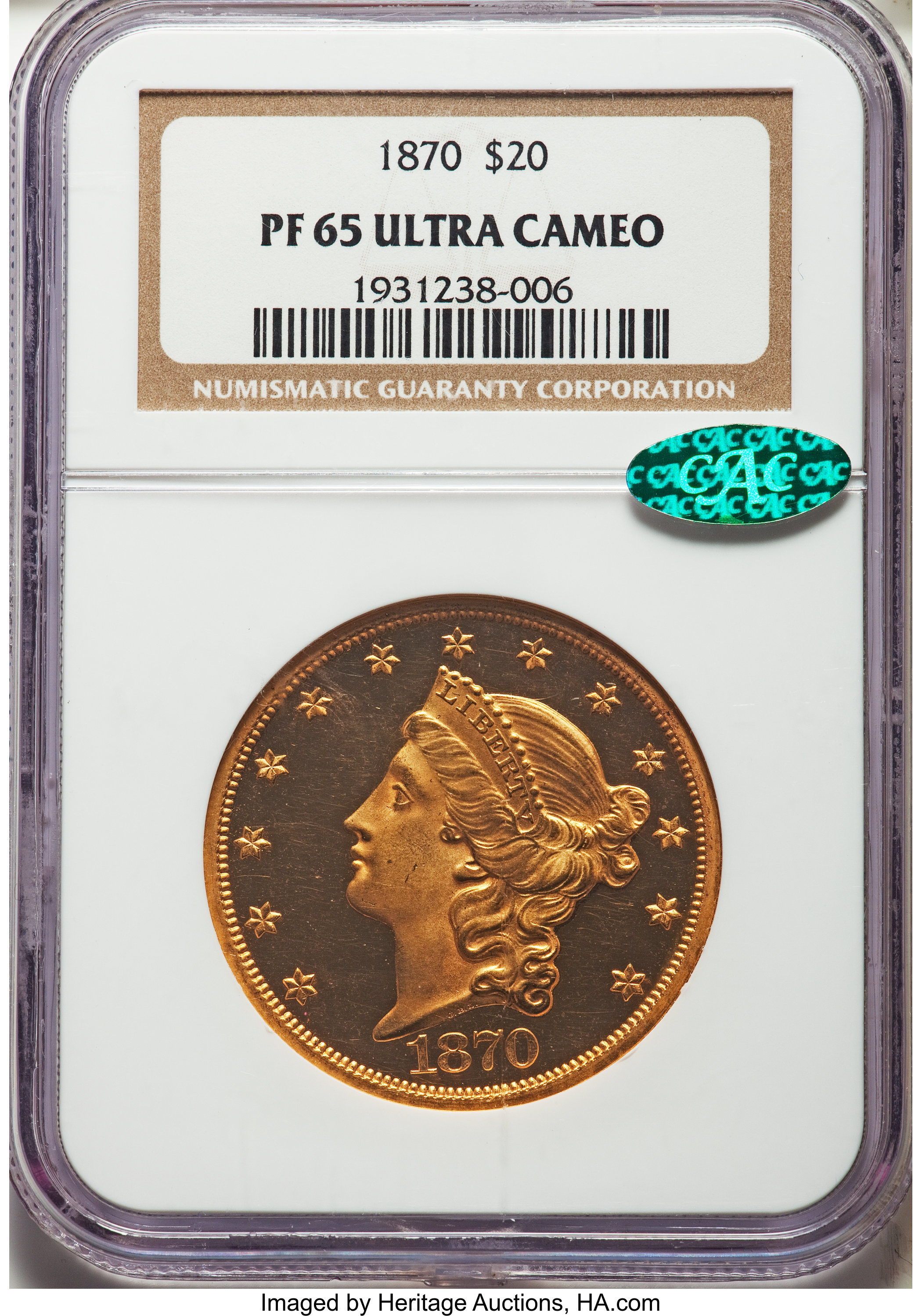 image for: 1870 $20 PR65 Ultra Cameo NGC. CAC....
