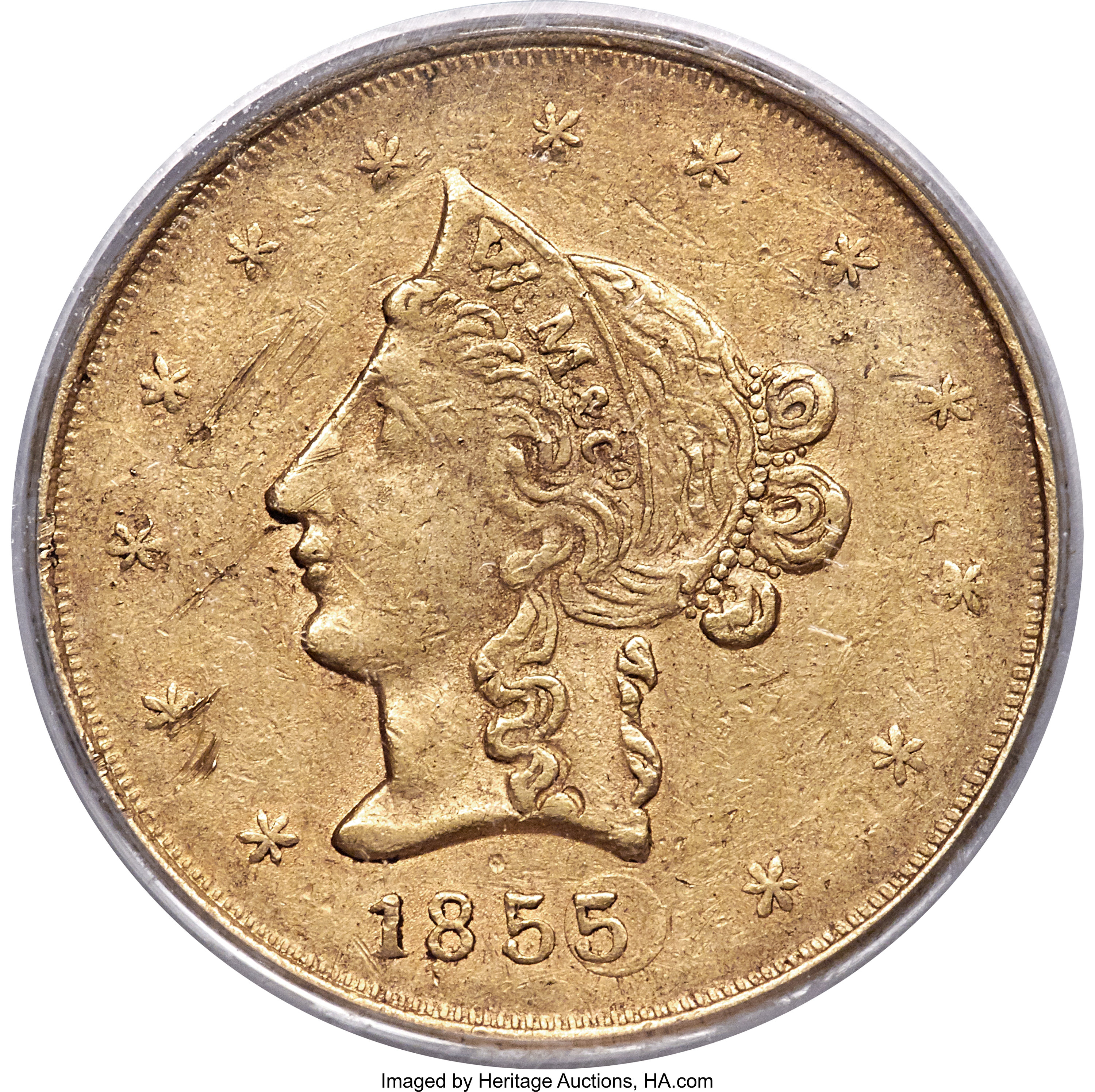image for: 1855 $10 Wass Molitor Ten Dollar VF30 PCGS. K-6, High R.5....
