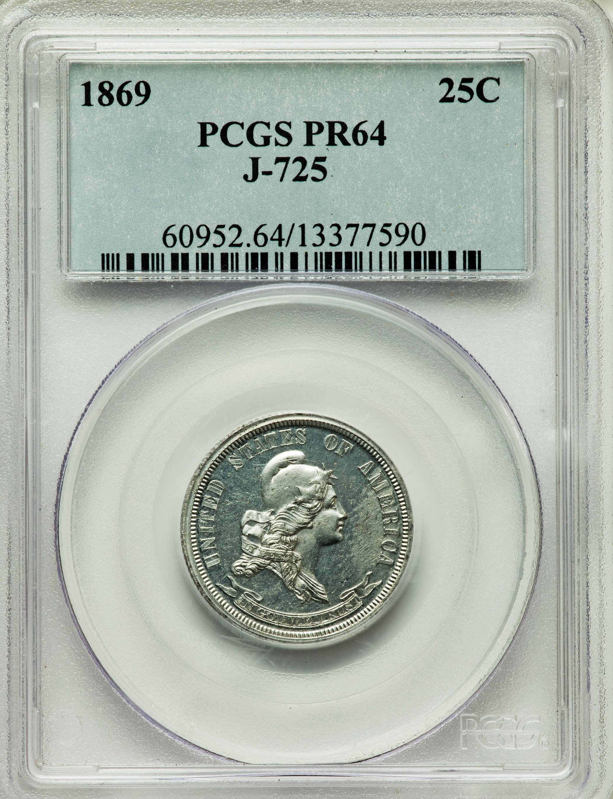 image for: 1869 25C Standard Silver Quarter Dollar, Judd-725, Pollock-806, High R.7, PR64 PCGS....
