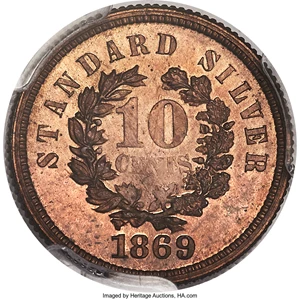 image for: 1869 10C Standard Silver Ten Cents, Judd-704, Pollock-783, R.7, PR65 Red and Brown PCGS. CAC....