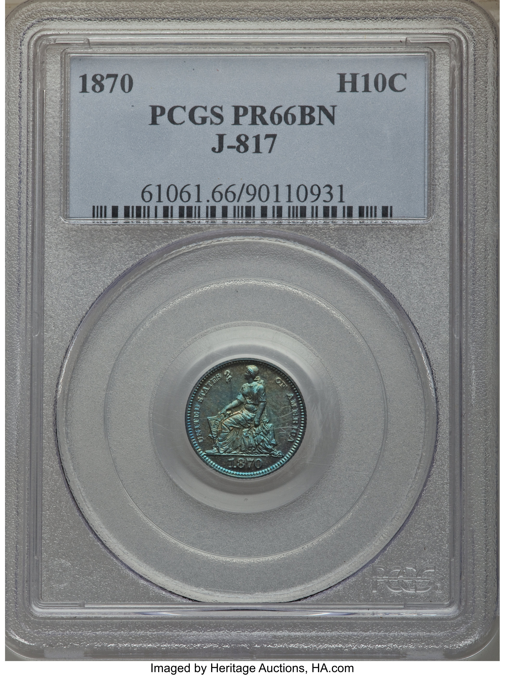 image for: 1870 H10C Half Dime, Judd-817, Pollock-906, High R.6, PR66 Brown PCGS....