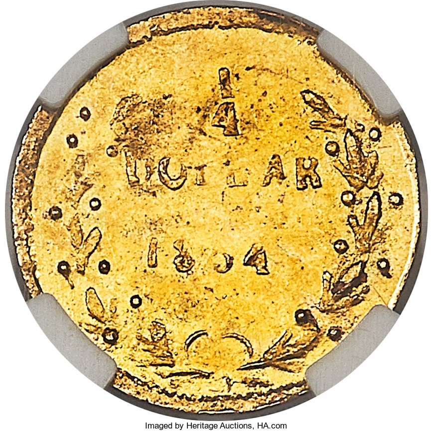 image for: 1854 25C Liberty Round 25 Cents, BG-216, R.6, MS64 NGC....