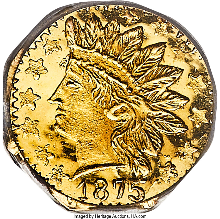 image for: 1875 25C Indian Octagonal 25 Cents, BG-796, R.3, MS66 PCGS....