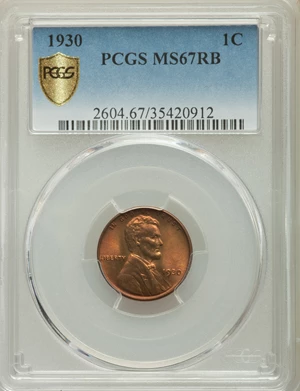 image for: 1930 1C MS67 Red and Brown PCGS Secure. PCGS Population: (2/0). NGC Census: (1/0). Mintage 157,415,008....
