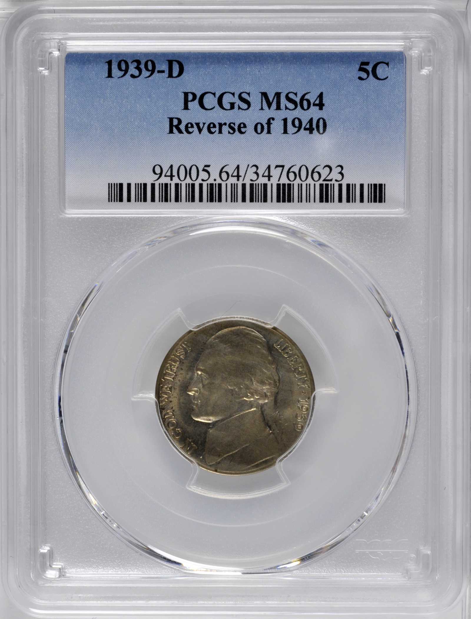 1939-D 5c Reverse of 1940 XF40 thumbnail 6