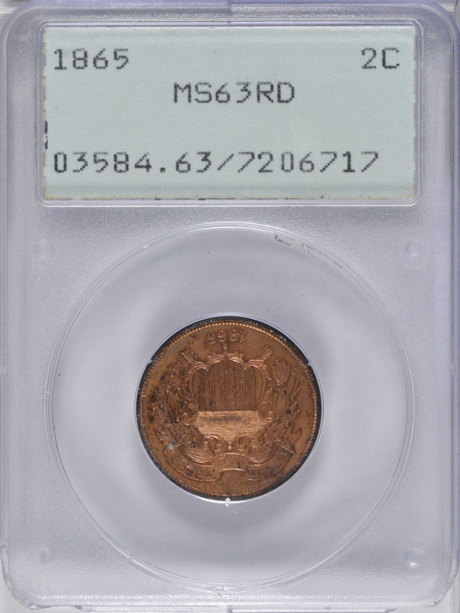 1865 2c MS RD MS61 RD CAC thumbnail 6