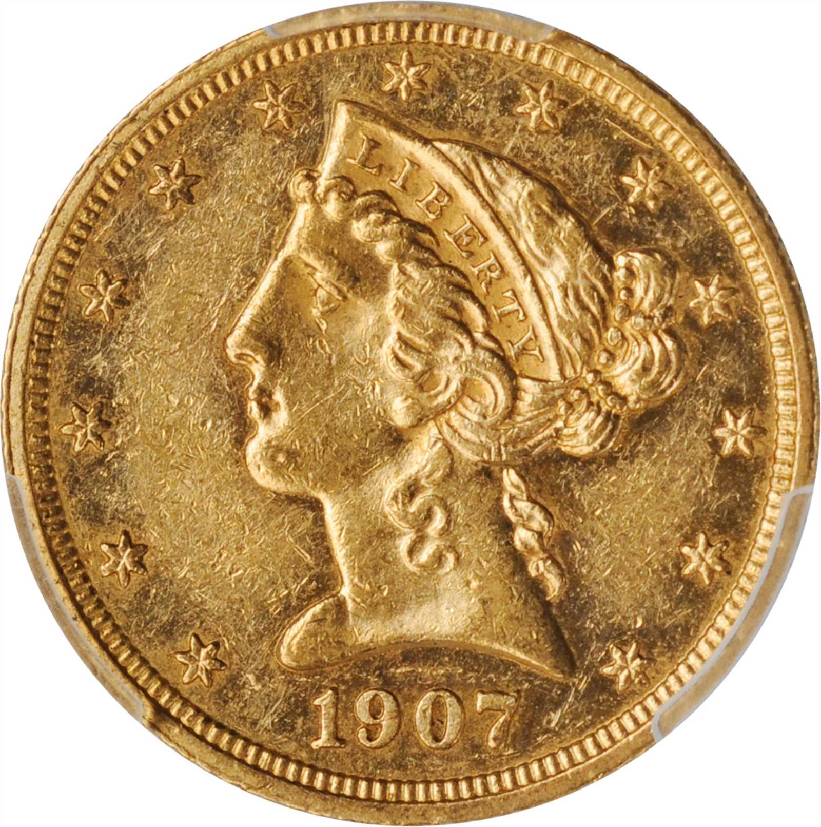 image for: 1907 Liberty Head Half Eagle. JR-1, the only known dies. Rarity-5-. Proof-58 (PCGS). CAC.