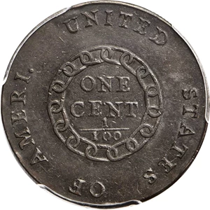 image for: 1793 Flowing Hair Cent. Chain Reverse. S-1. Rarity-4. AMERI. AU-53 (PCGS).