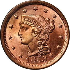 1853 Braided Hair Large Penny RD Coin Pricing Guide