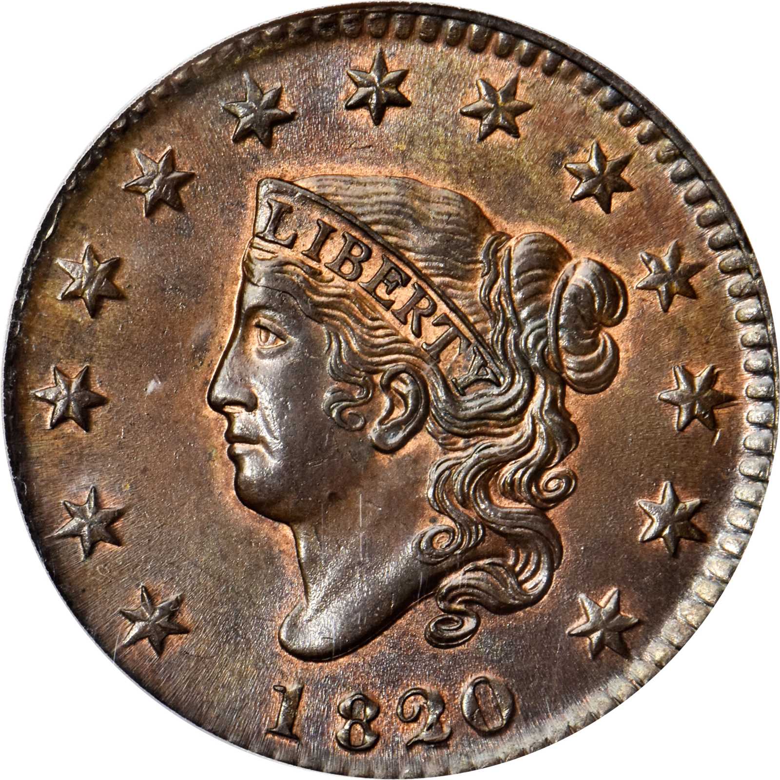 image for: 1820/19 Matron Head Cent. N-3. Rarity-2. MS-64 BN (PCGS). CAC.