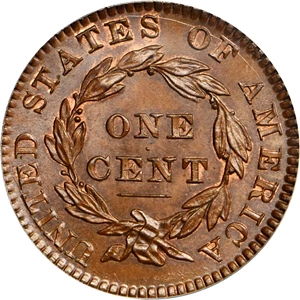 image for: 1830 Matron Head Cent. N-6. Rarity-4. Medium Letters. MS-67 BN (PCGS).