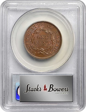 image for: 1830 Matron Head Cent. N-6. Rarity-4. Medium Letters. MS-67 BN (PCGS).