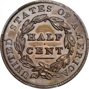 image for: 1831 Classic Head Half Cent. First Restrike. B-2. Rarity-5. Large Berries, Reverse of 1836. Proof-65 RB (PCGS). CAC.