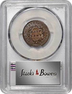 image for: 1831 Classic Head Half Cent. First Restrike. B-2. Rarity-5. Large Berries, Reverse of 1836. Proof-65 RB (PCGS). CAC.