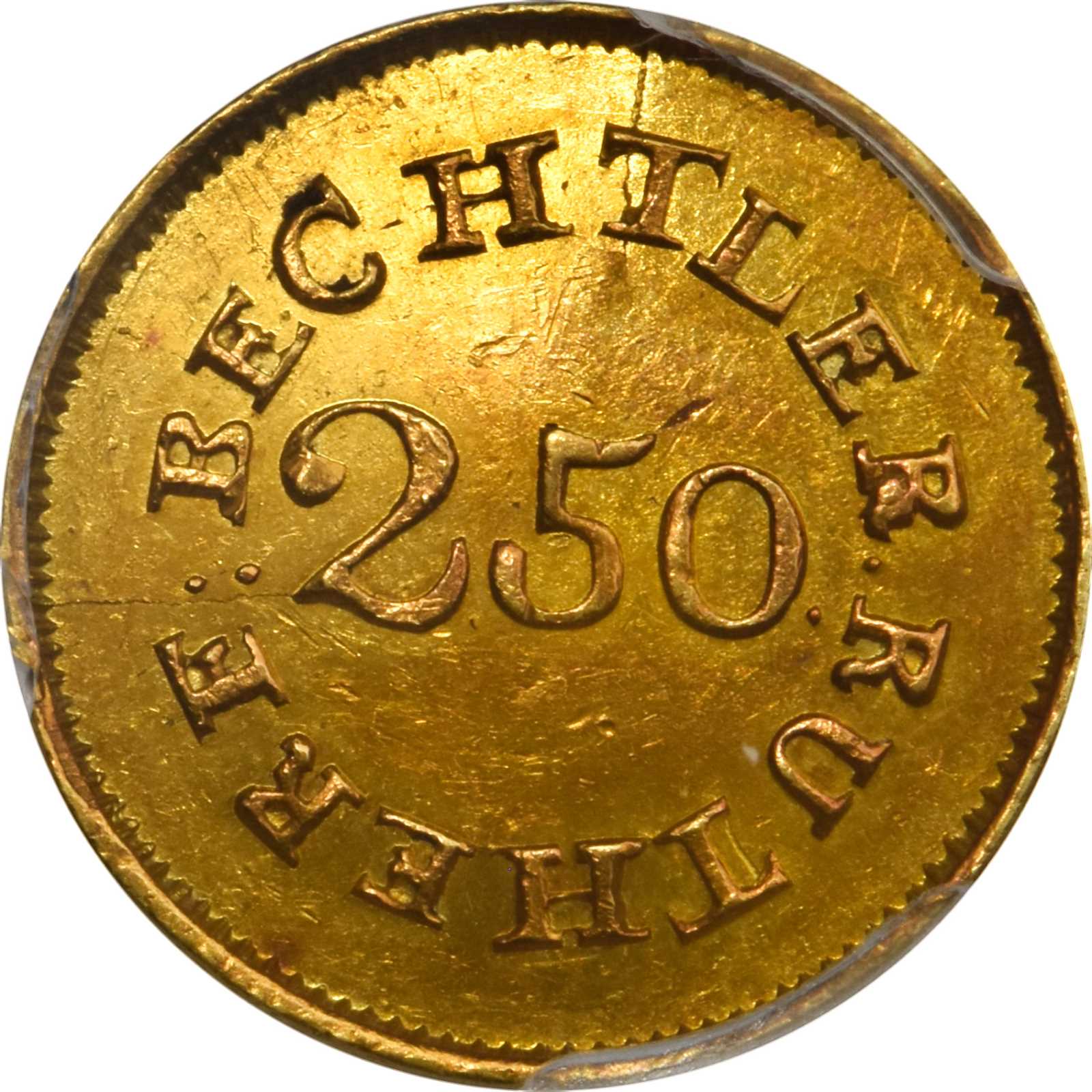 image for: Undated (1837-1842) Christopher Bechtler $2.50. K-11. Rarity-6. 64.G., 22 CARATS, Uneven 22. MS-62 (PCGS).