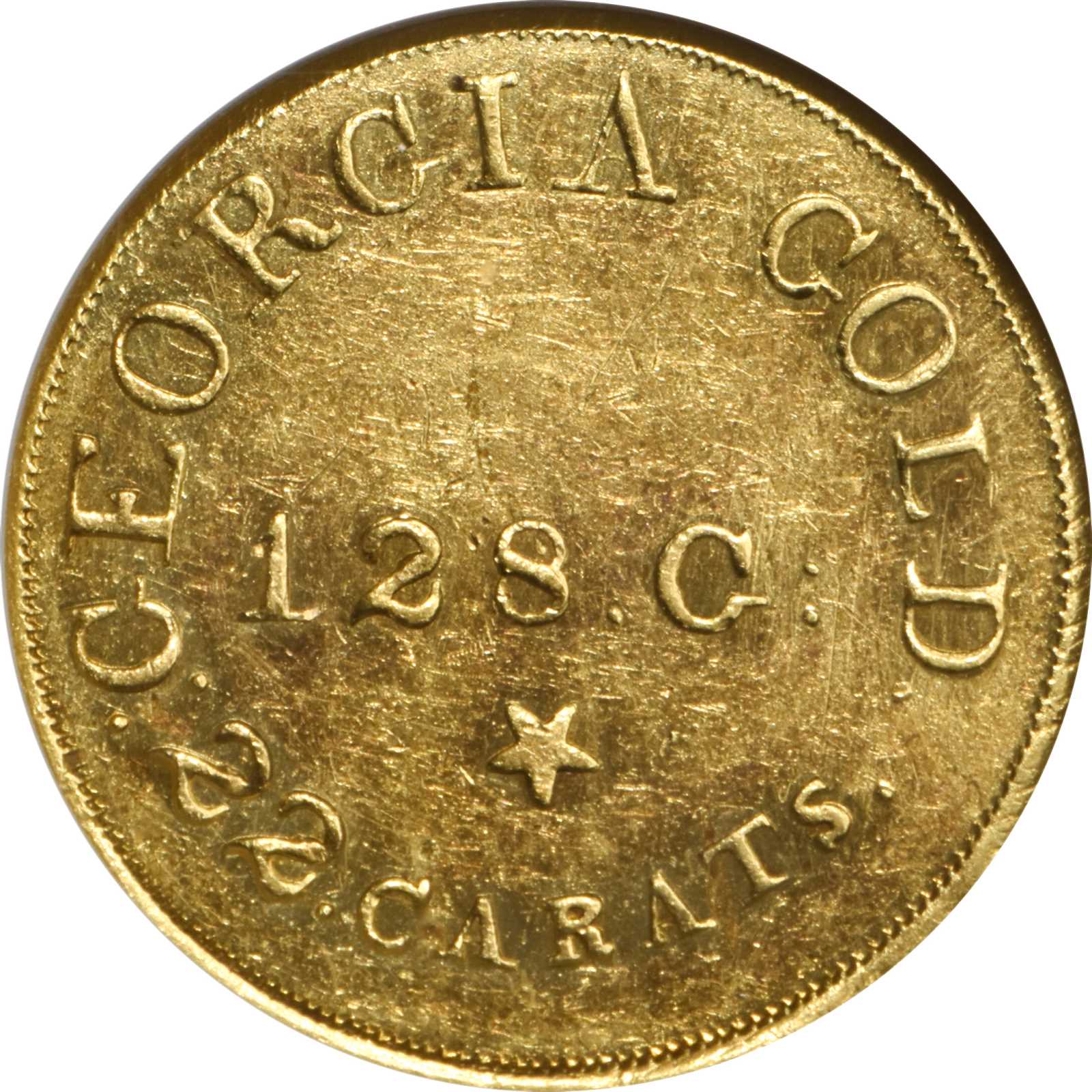 (1835-37) G$5 C. Bechtler, GEORGIA, RUTHERFORD, 128 GR, 22C, Colon, K-21 MS