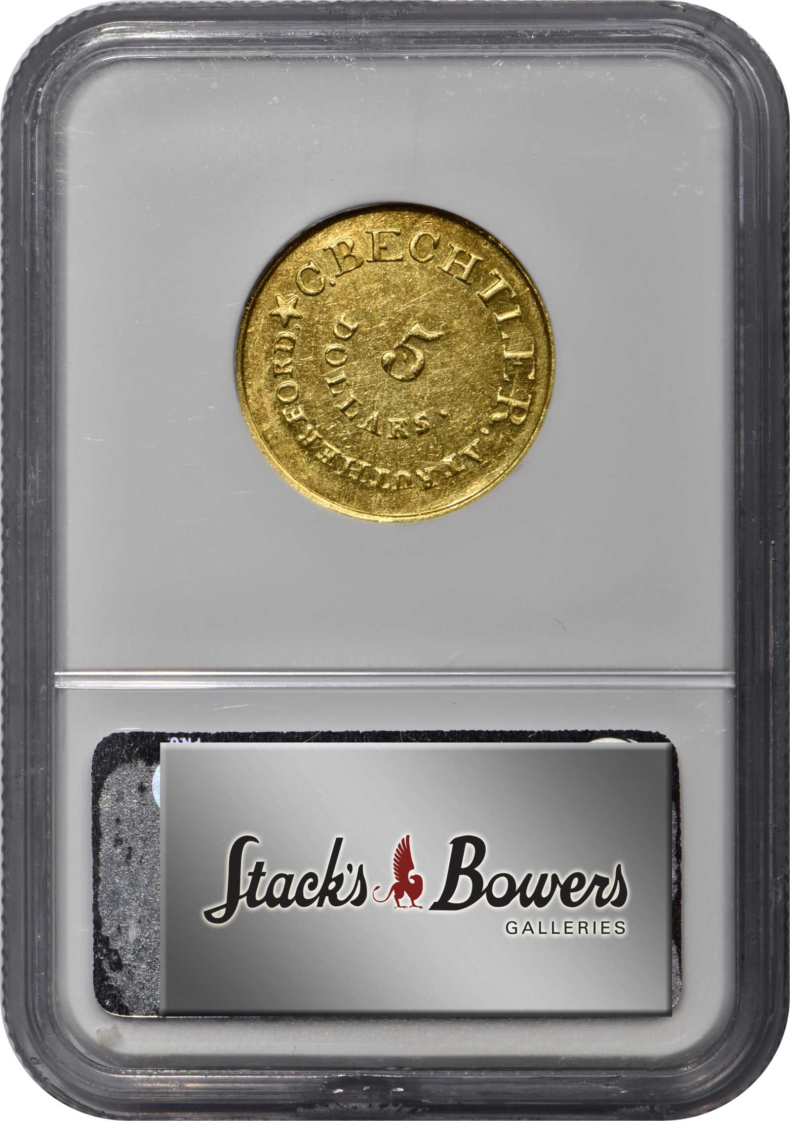 image for: Undated (1837-1842) Christopher Bechtler $5. K-21. Rarity-7. Colon after G. RUTHERFORD, 128.G:, 22 CARATS. MS-61 (NGC)