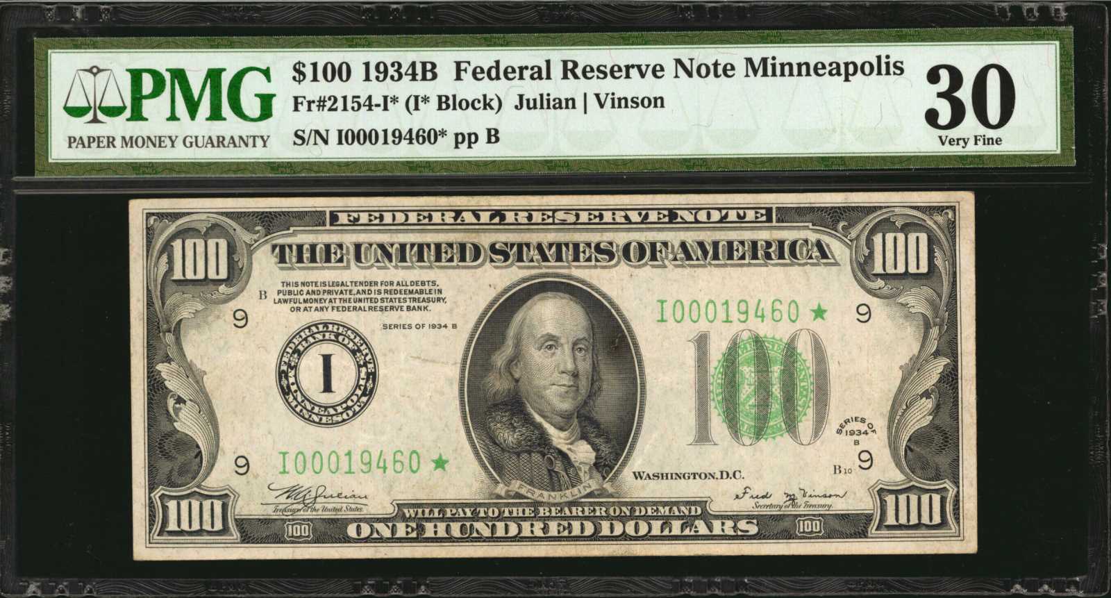image for: Fr. 2154-I*. 1934B $100 Federal Reserve Star Note. Minneapolis. PMG Very Fine 30.