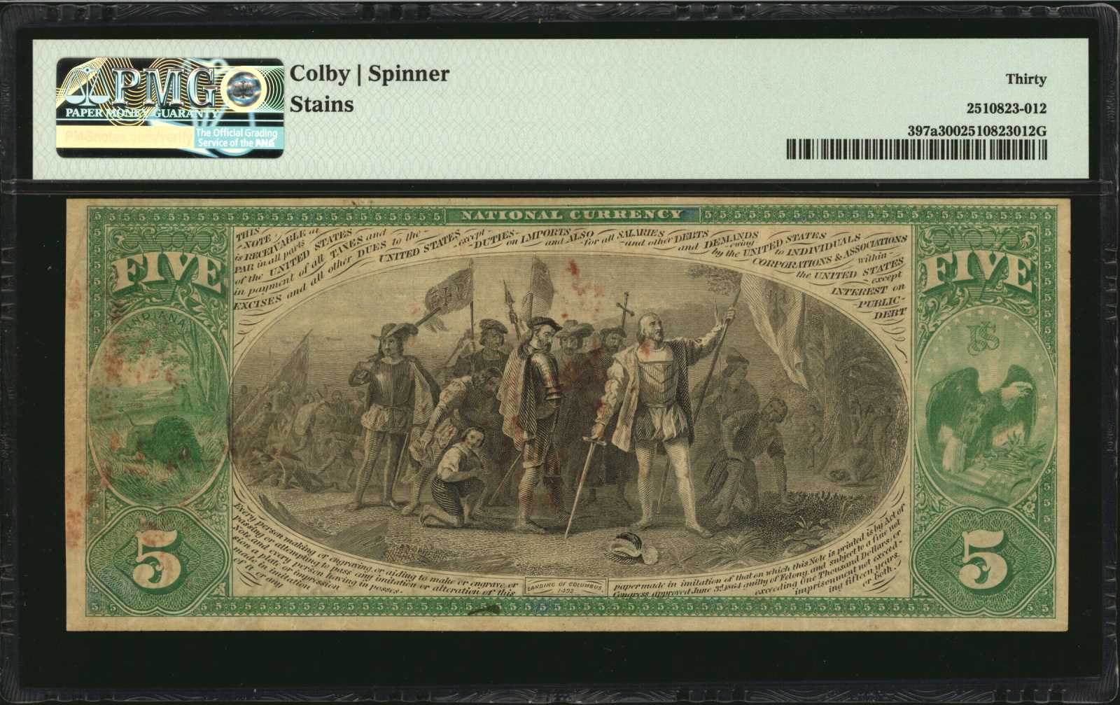 image for: La Fayette, Indiana. $5 Original. Fr. 397a. The Union NB. Charter #882. PMG Very Fine 30.