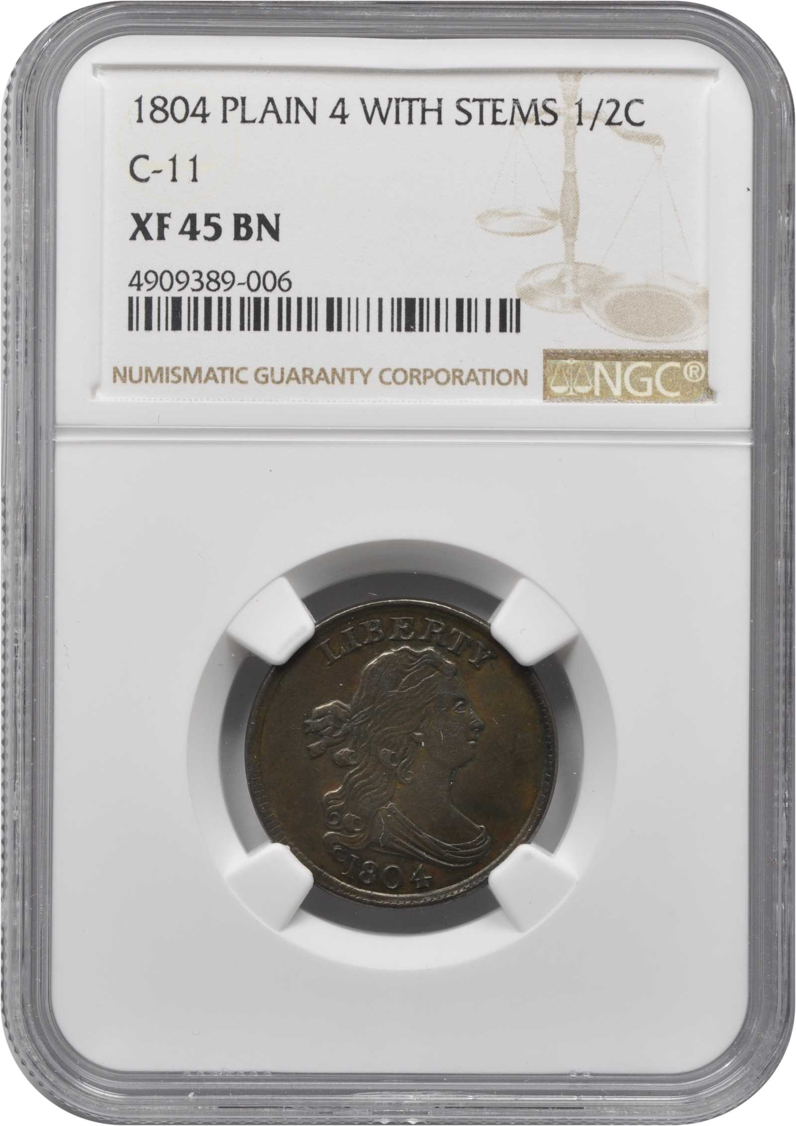 1804 1/2c Plain 4, Stems, C-11 MS BN AG3 BN CAC thumbnail 20