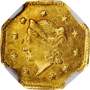 image for: "1855/4"-FD Octagonal $1. BG-511. Rarity-4+. Liberty Head. MS-62 (NGC).