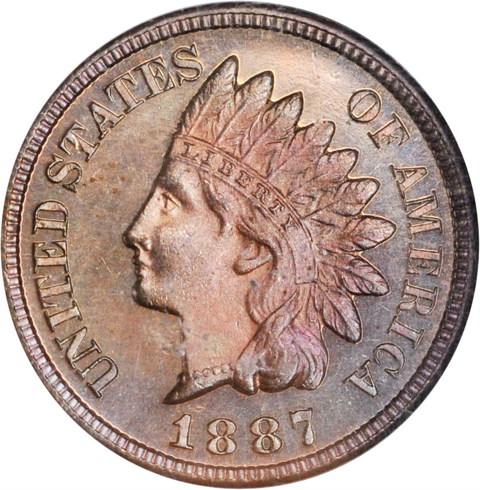 image for: 1887 Indian Cent. Proof-65 BN Cameo (NGC). Eagle Eye Photo Seal.