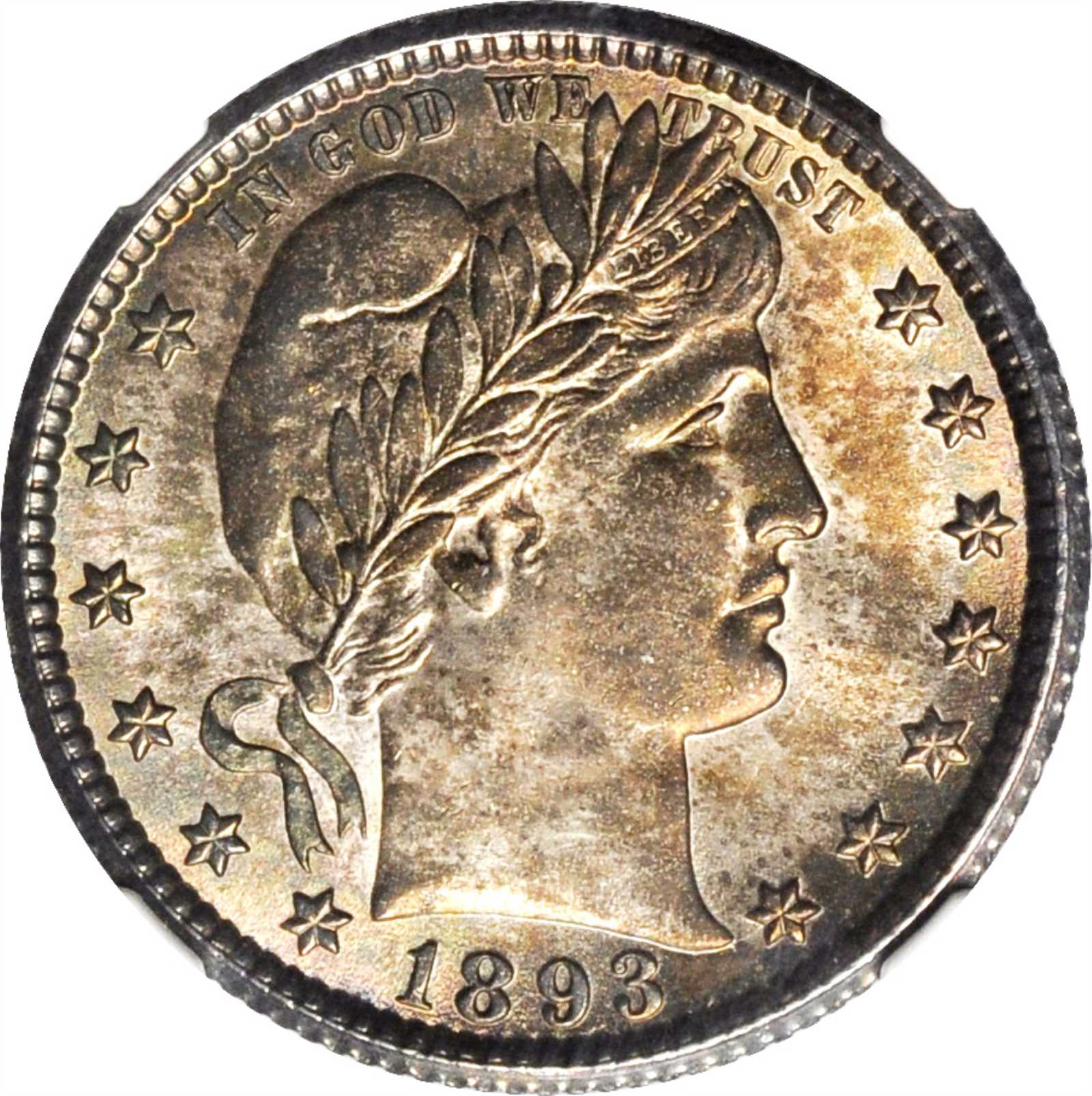 1893-O Barber Quarter. MS-64 (NGC).