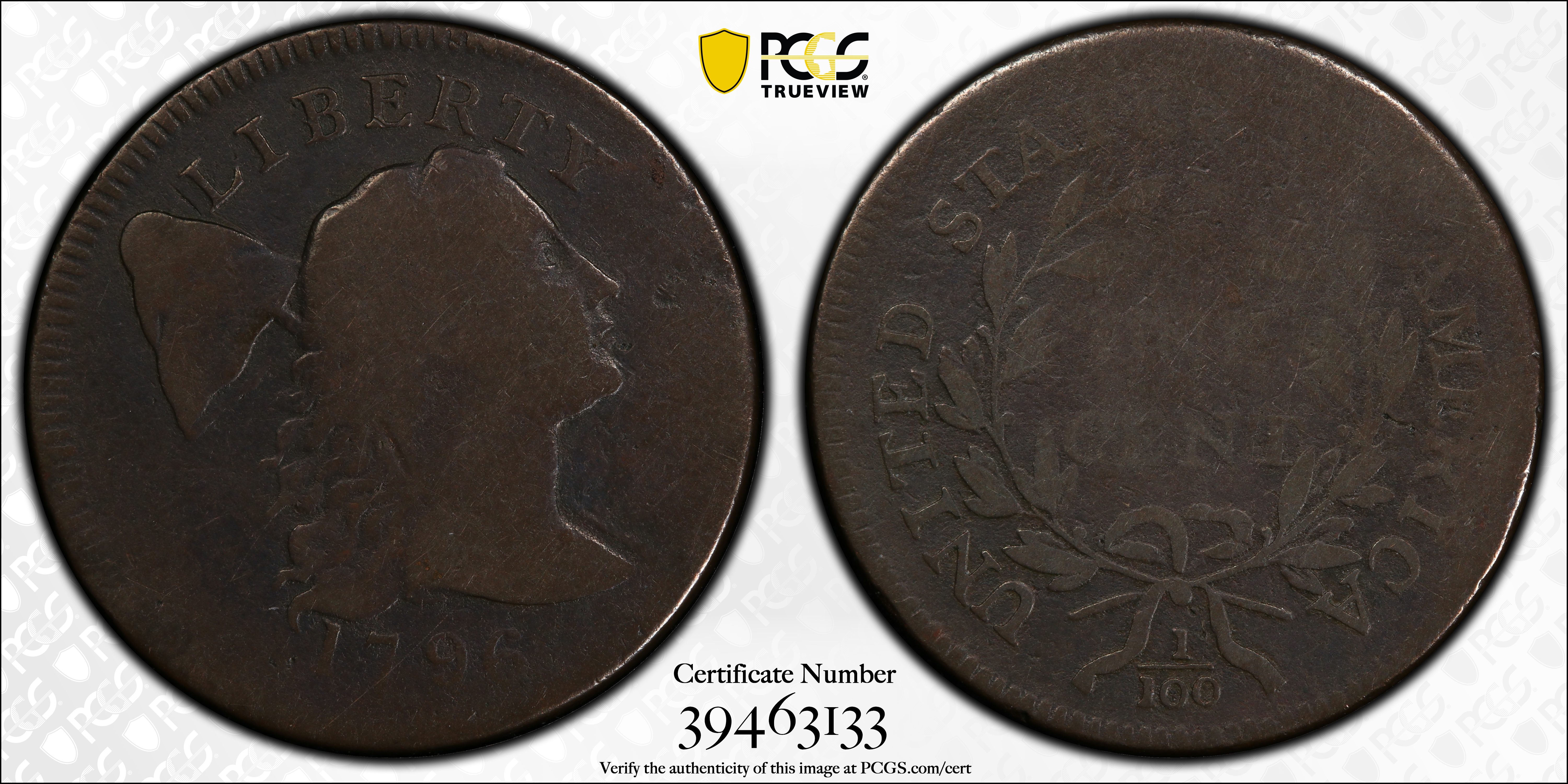 image for: 1796 Liberty Cap Cent. S-85. Rarity-5+. Good-6 (PCGS).