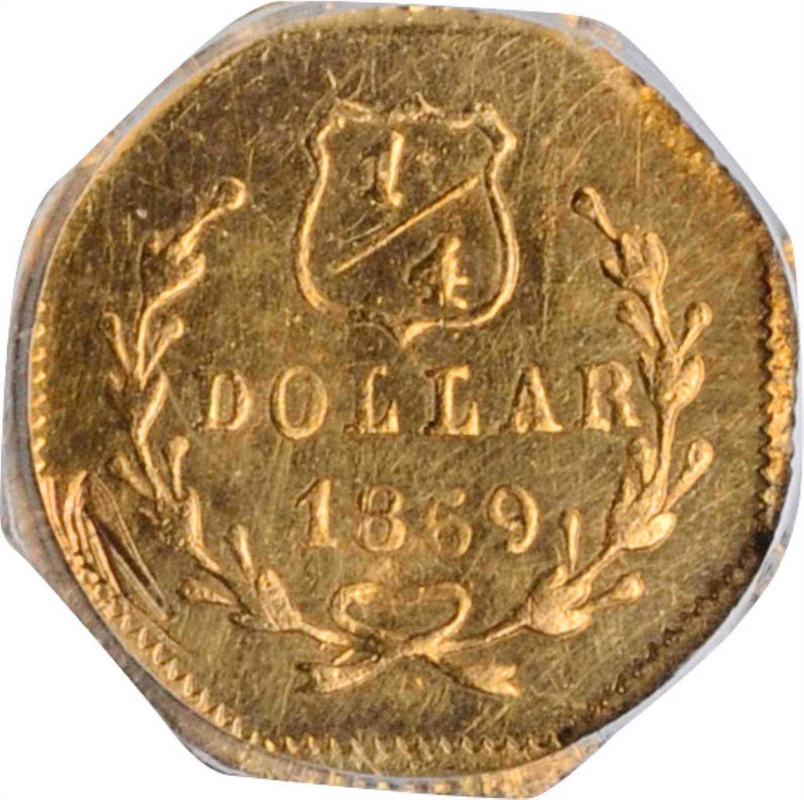 image for: 1869-G Octagonal 25 Cents. BG-751. Rarity-4+. Liberty Head. MS-62 PL (NGC).