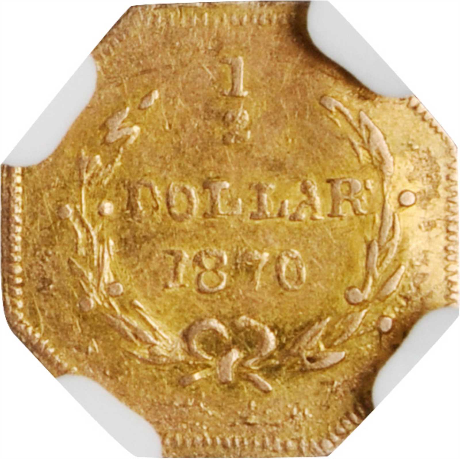 image for: 1870 Octagonal 50 Cents. BG-909. Rarity-6. Liberty Head. AU-53 (NGC).