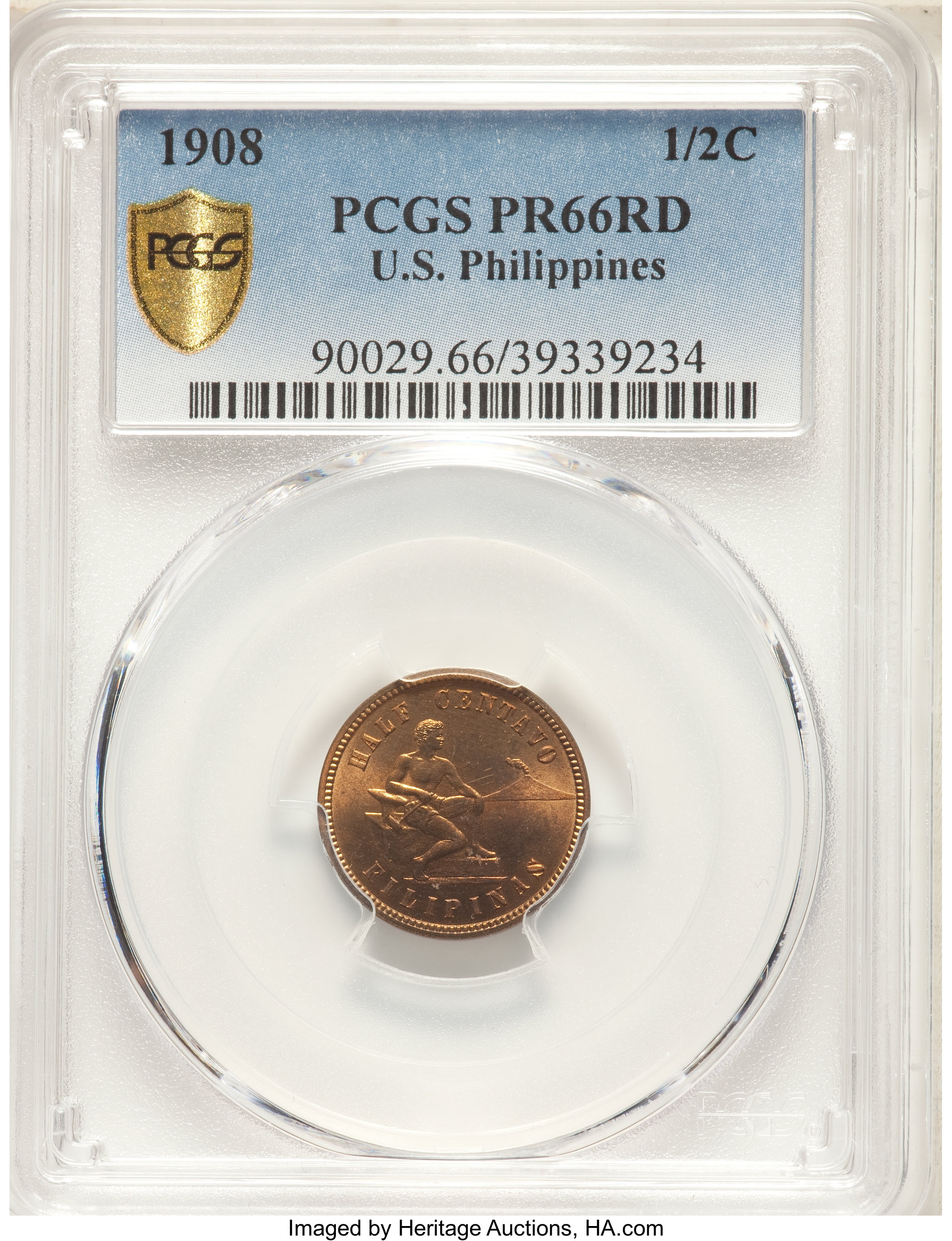 image for: 1908 1/2C Philippines Half Centavo PR66 Red PCGS. PCGS Population: (10/0 and 0/0+). NGC Census: (0/0 and 0/0+).  From...