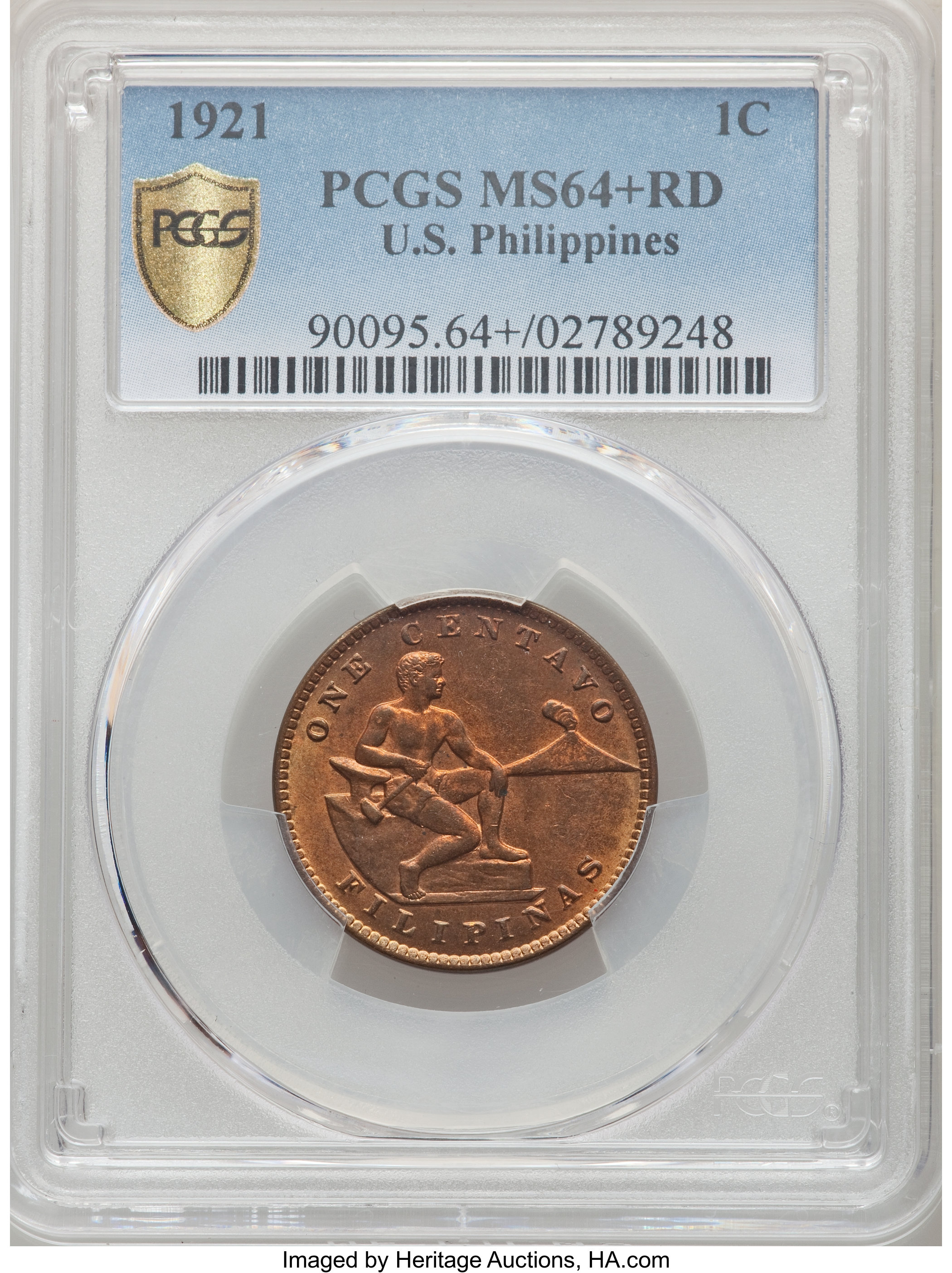 image for: 1921 1C Philippines Centavo MS64+ Red PCGS. PCGS Population: (3/1 and 1/0+). NGC Census: (0/0 and 0/0+).  From The Ma...