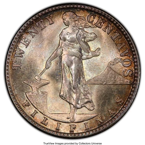 image for: 1944-D/S 20C Philippines 20 Centavos, Allen-12.04a, MS66+ PCGS. PCGS Population: (4/2 and 1/0+). NGC Census: (0/0 and 0/0+)...