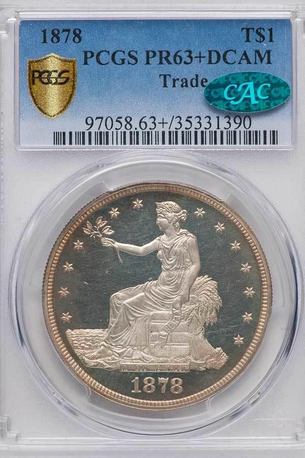 image for: T$1 1878 TRADE. PCGS PR63+ DCAM CAC