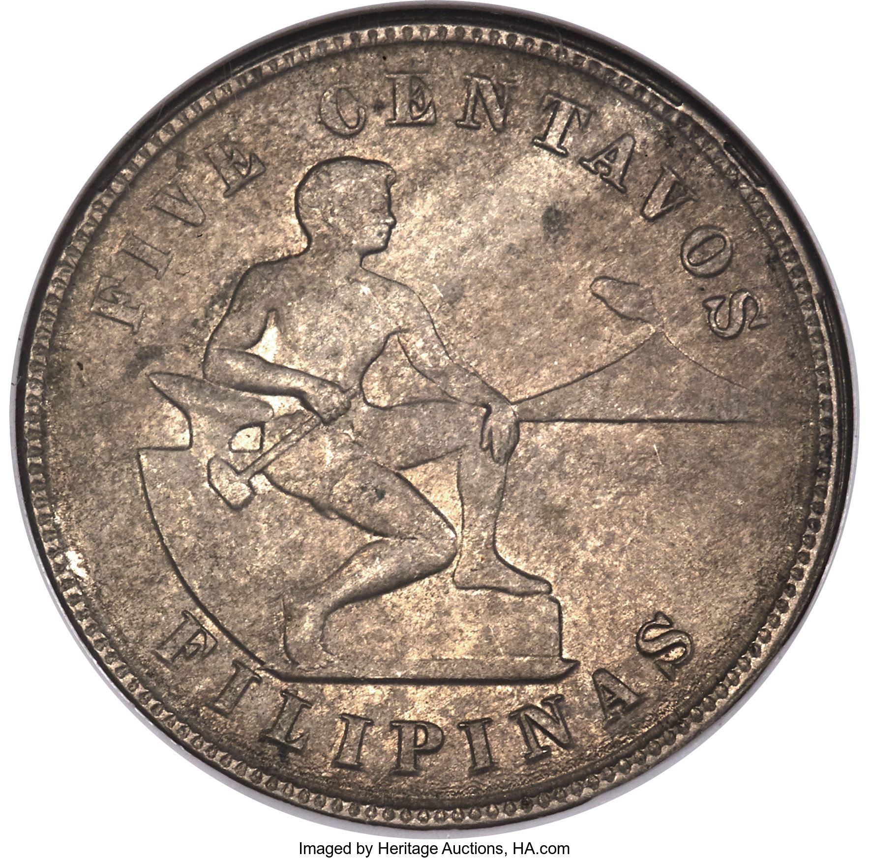 image for: 1918-S 5C Philippines Five Centavos, Mule, KM-173, Allen-4.08b, MS60 NGC....