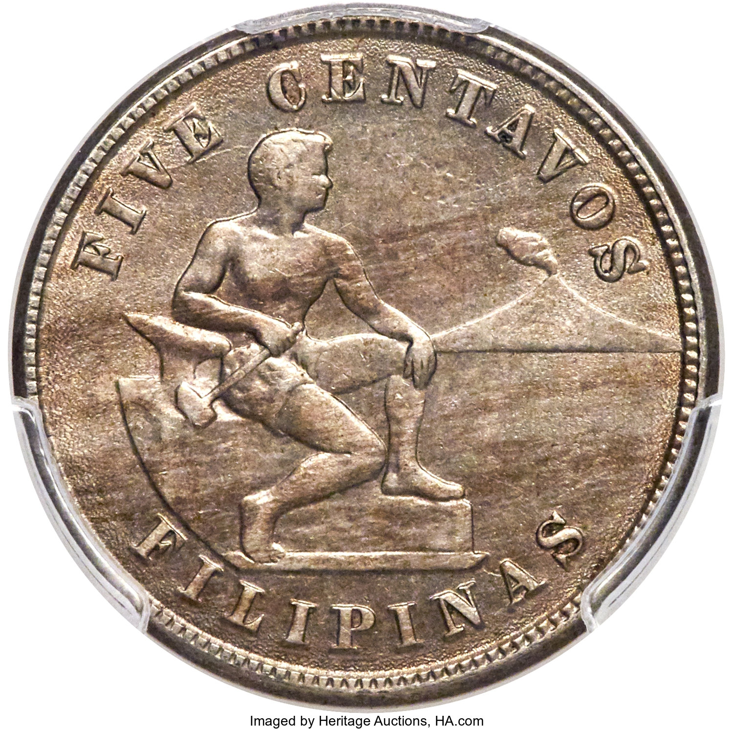 image for: 1918-S 5C Philippines Five Centavos Mule, KM-173, Allen-4.08b, MS62 PCGS. ...