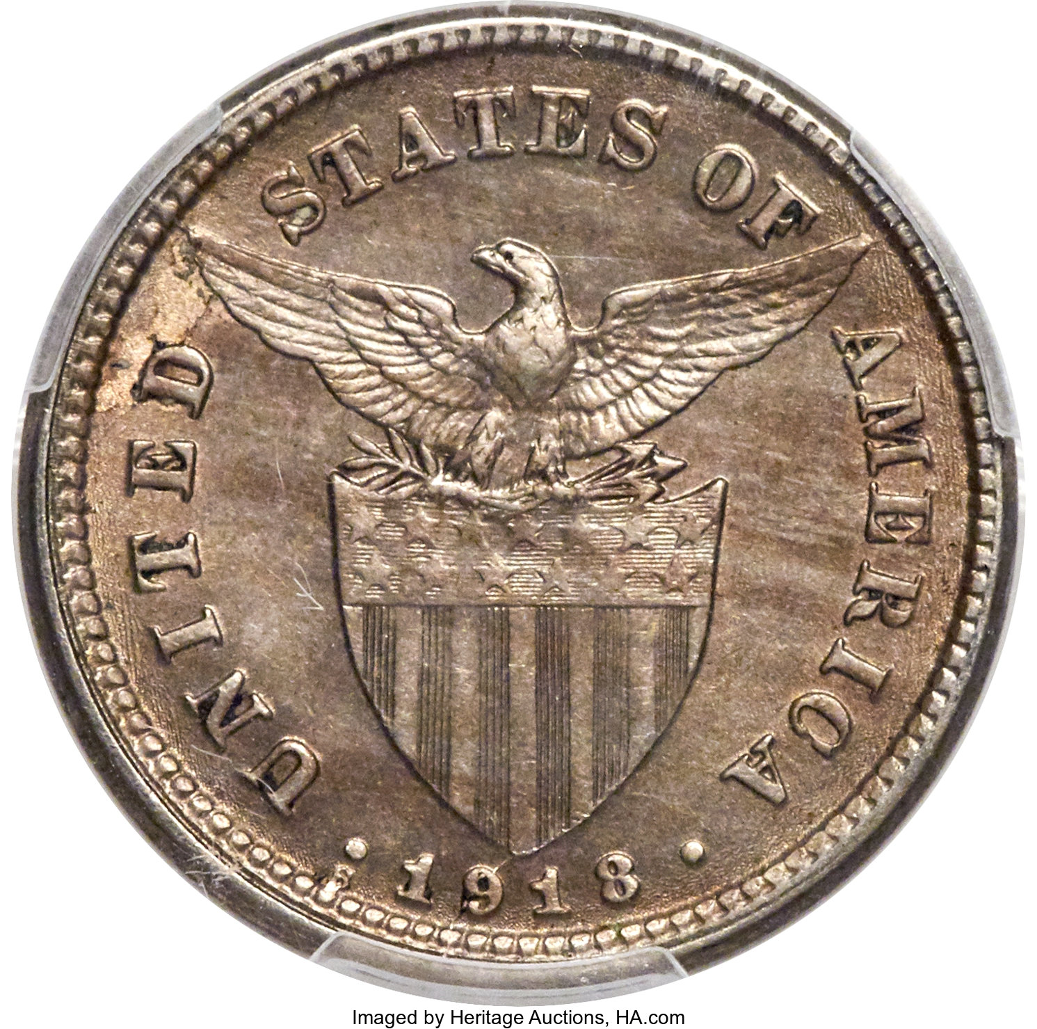 image for: 1918-S 5C Philippines Five Centavos Mule, KM-173, Allen-4.08b, MS62 PCGS. ...