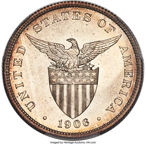 image for: 1906 50C Philippines 50 Centavos, KM-167, Allen-13.04, PR67+ PCGS. ...