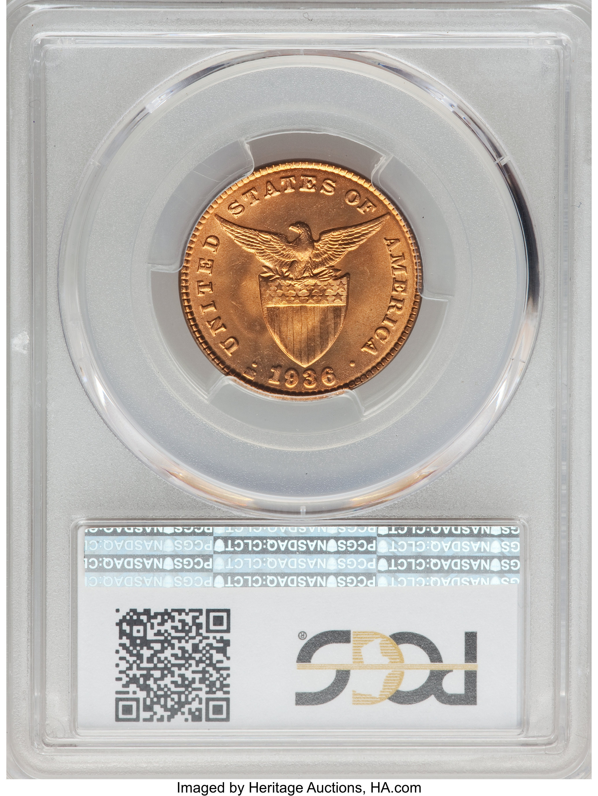 image for: 1936-M 1C     Philippines Centavo MS66+ Red PCGS. PCGS Population: (4/2 and 1/0+). NGC Census: (0/0 and 0/0+).From Th...