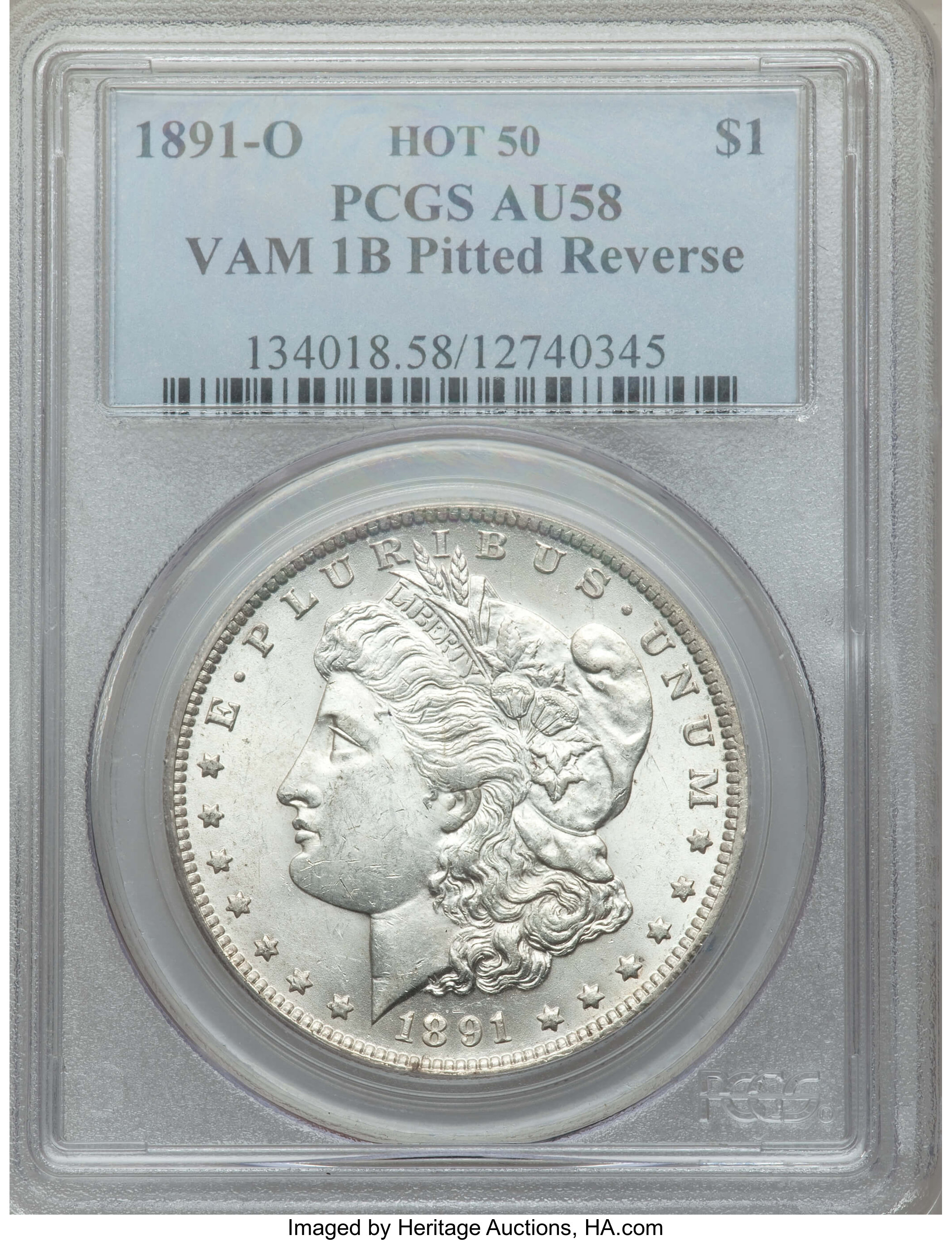 image for: 1891 $1 VAM 1B AU58 PCGS.  HOT-50. PCGS Population: (3/0). NGC Census: (0/0). AU58. ...