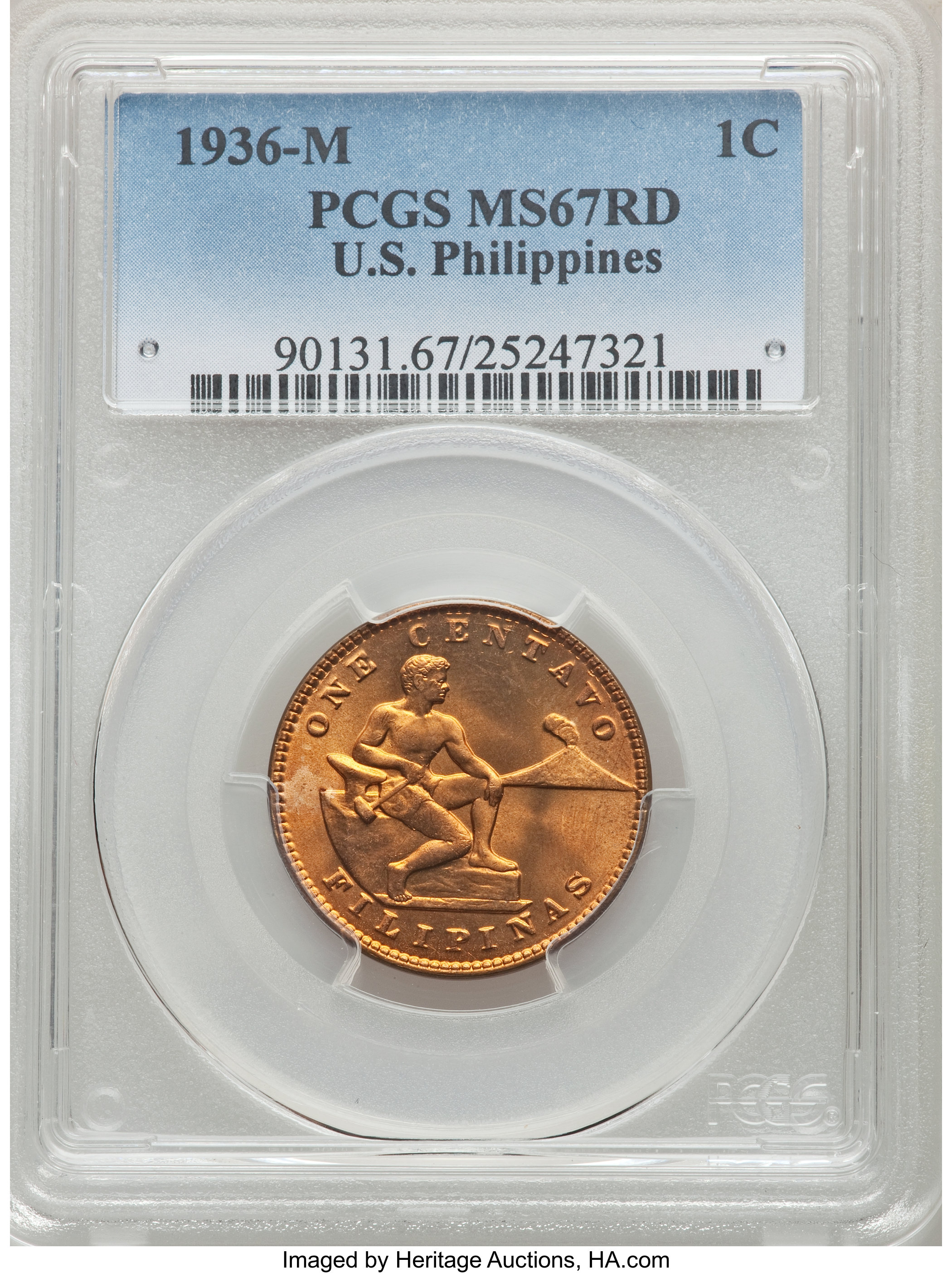 image for: 1936-M 1C Philippines One Centavo, KM-163, Allen-2.32, MS67 Red PCGS. ...